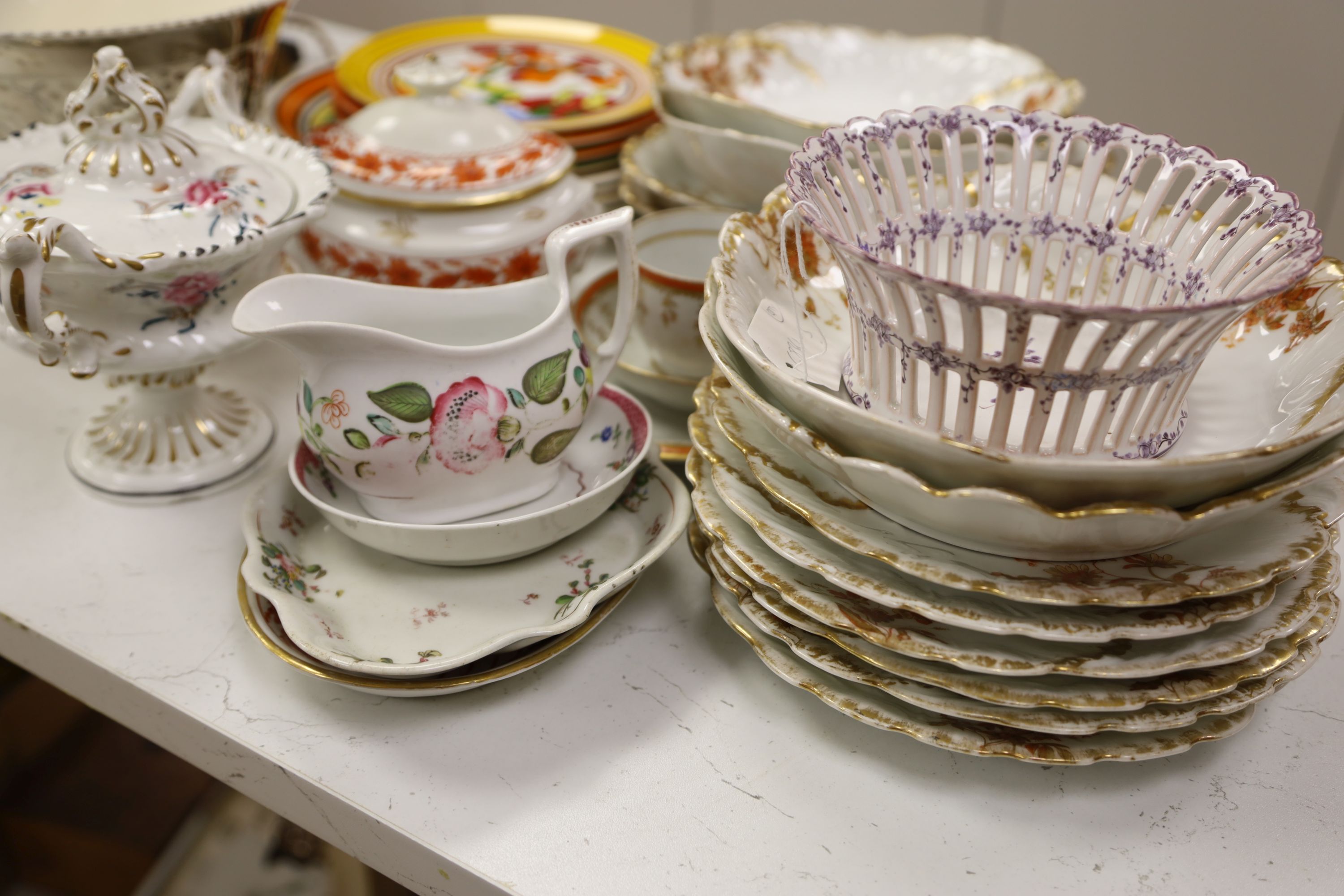 A Limoges porcelain dessert service, a Newhall saucer and sundry ceramics